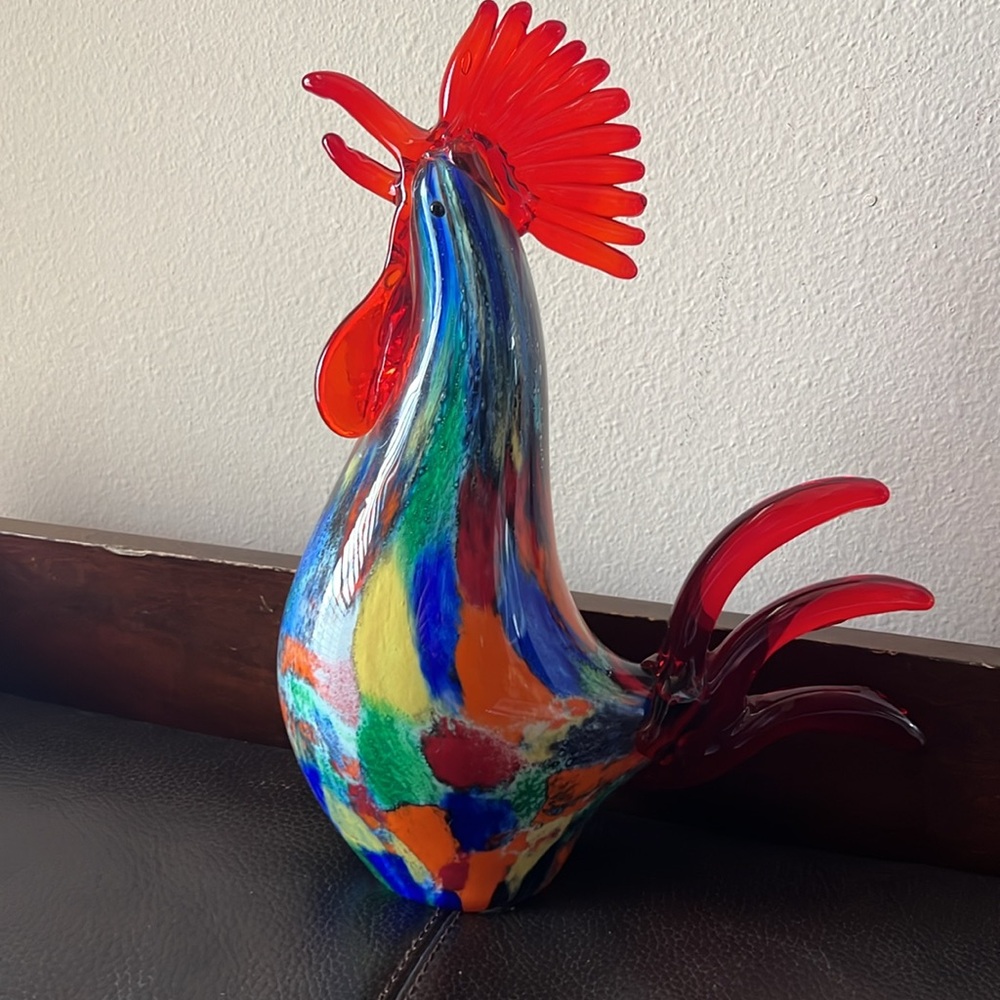 Glass Rooster Multi Colored Murano Inspired Design - Red Comb & Wad…
